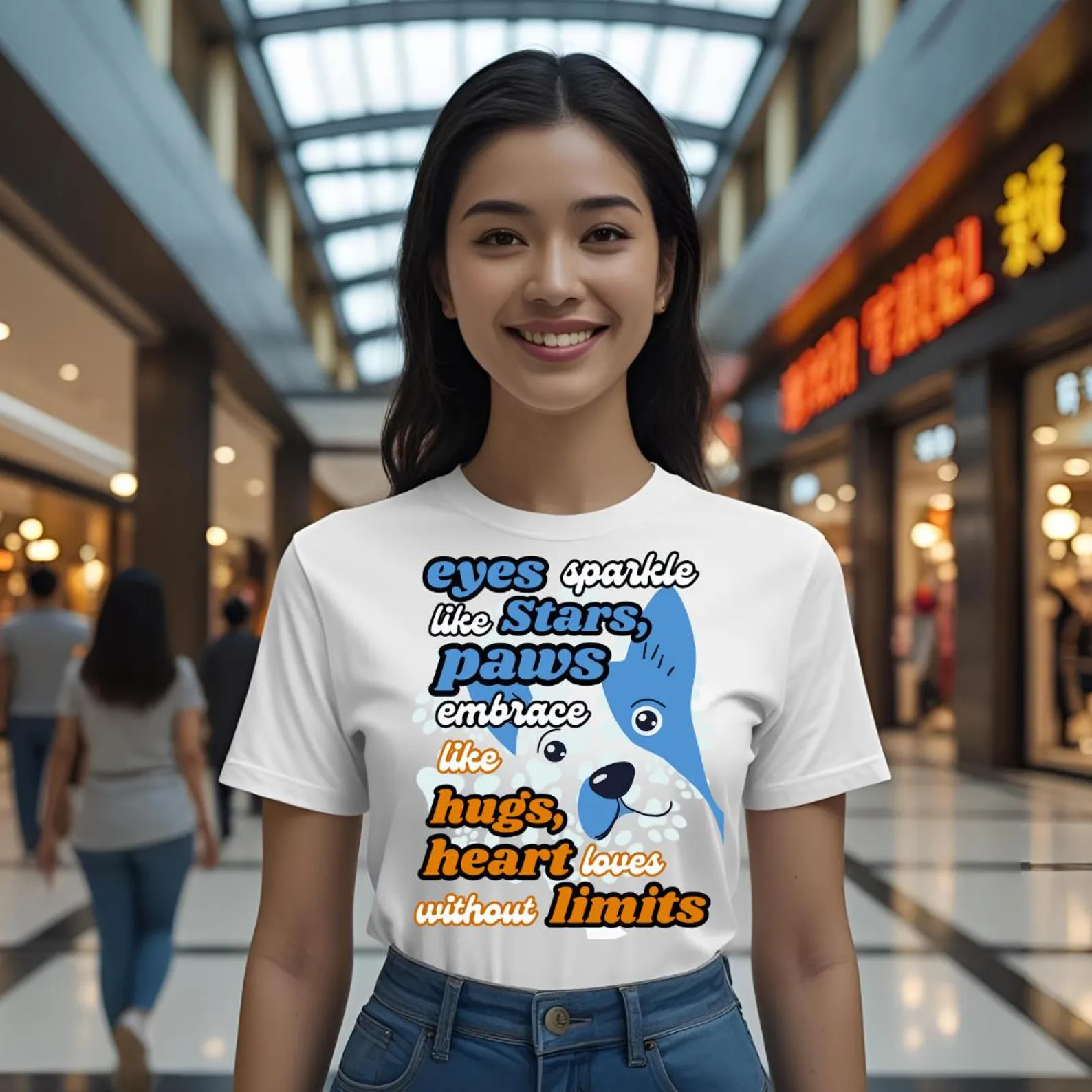 Dog Lover Graphic T-Shirt | Heart Loves Without Limits Quote, 100% Cotton Tee